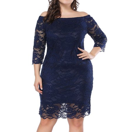 Women Off Shoulder Lace Decorated Evening Dress