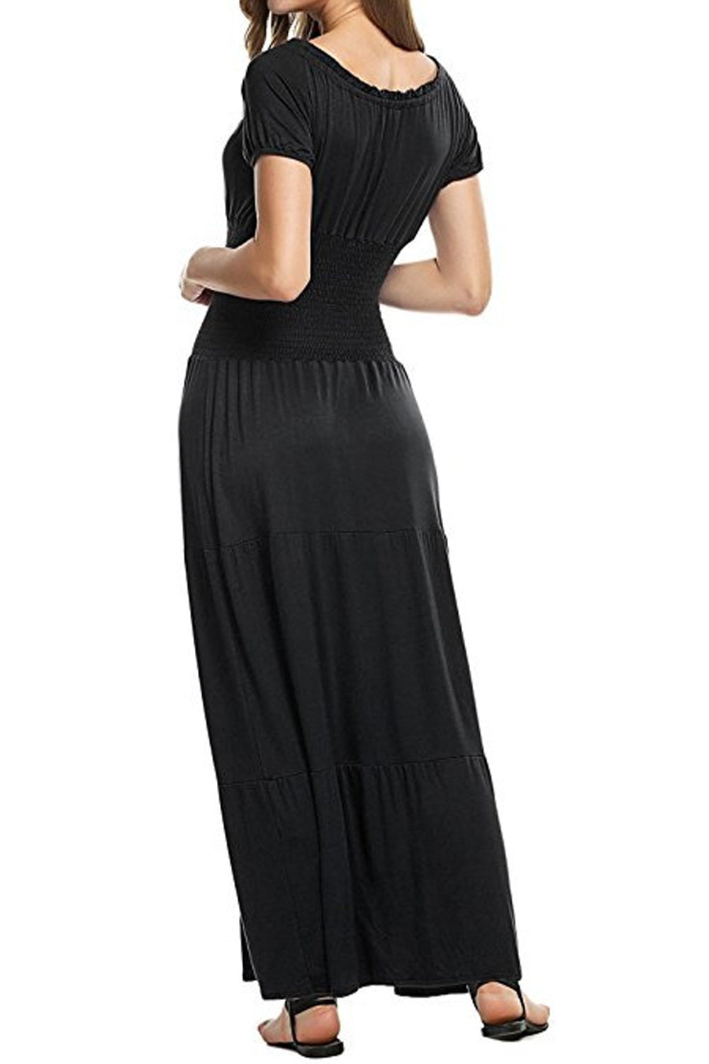 Women Short Sleeve Flattering Fit Pleated Long Dress
