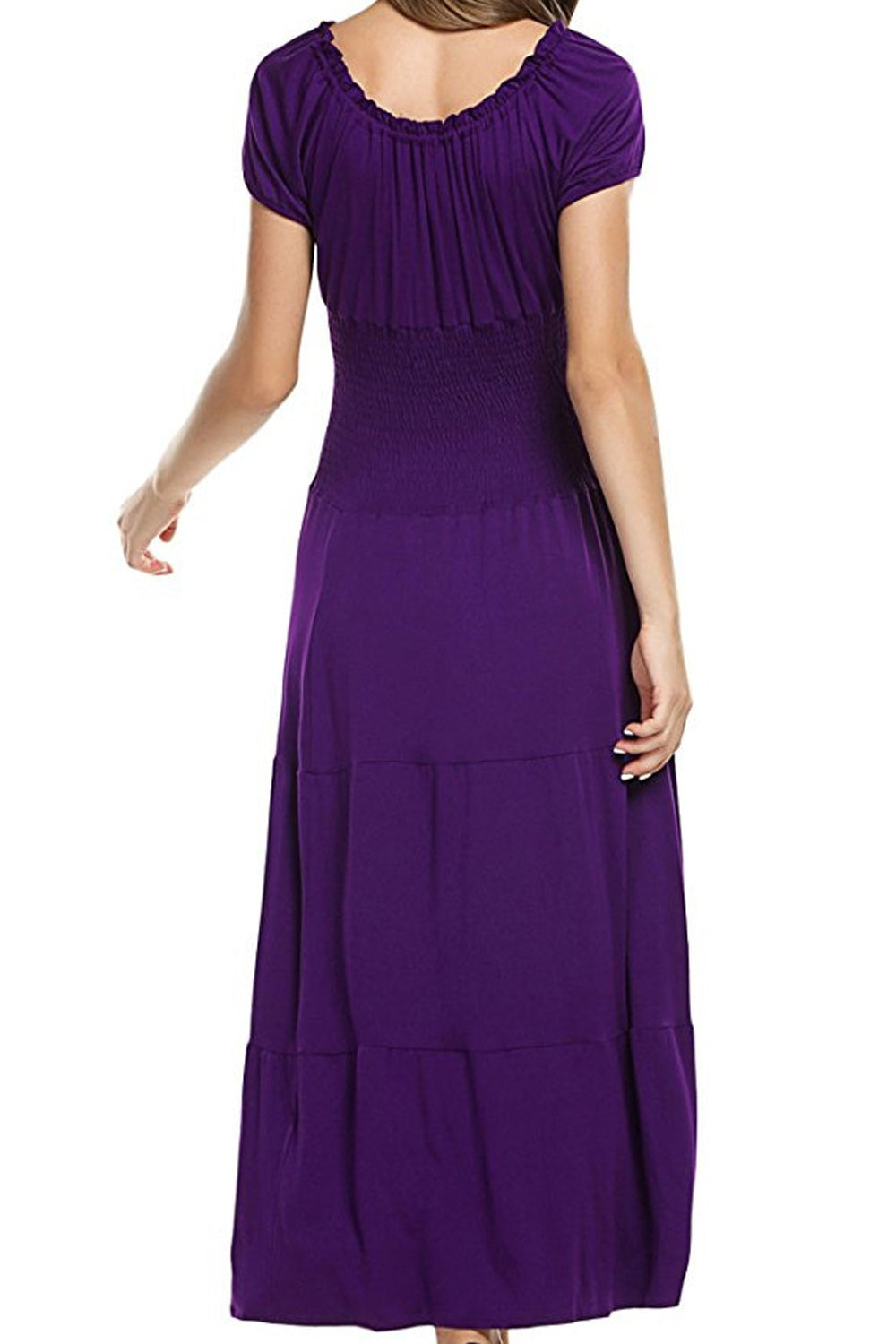 Women Short Sleeve Flattering Fit Pleated Long Dress