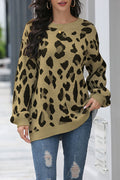 Women Classy Leopard Printed Convenient Round Neck Sweater