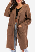Women Hooded Neck Cross Strap Long Sleeve Solid Colored Elegant Cardigan