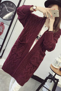 Women Mid Length Warm Long Sleeve Solid Colored Breathable Cardigan