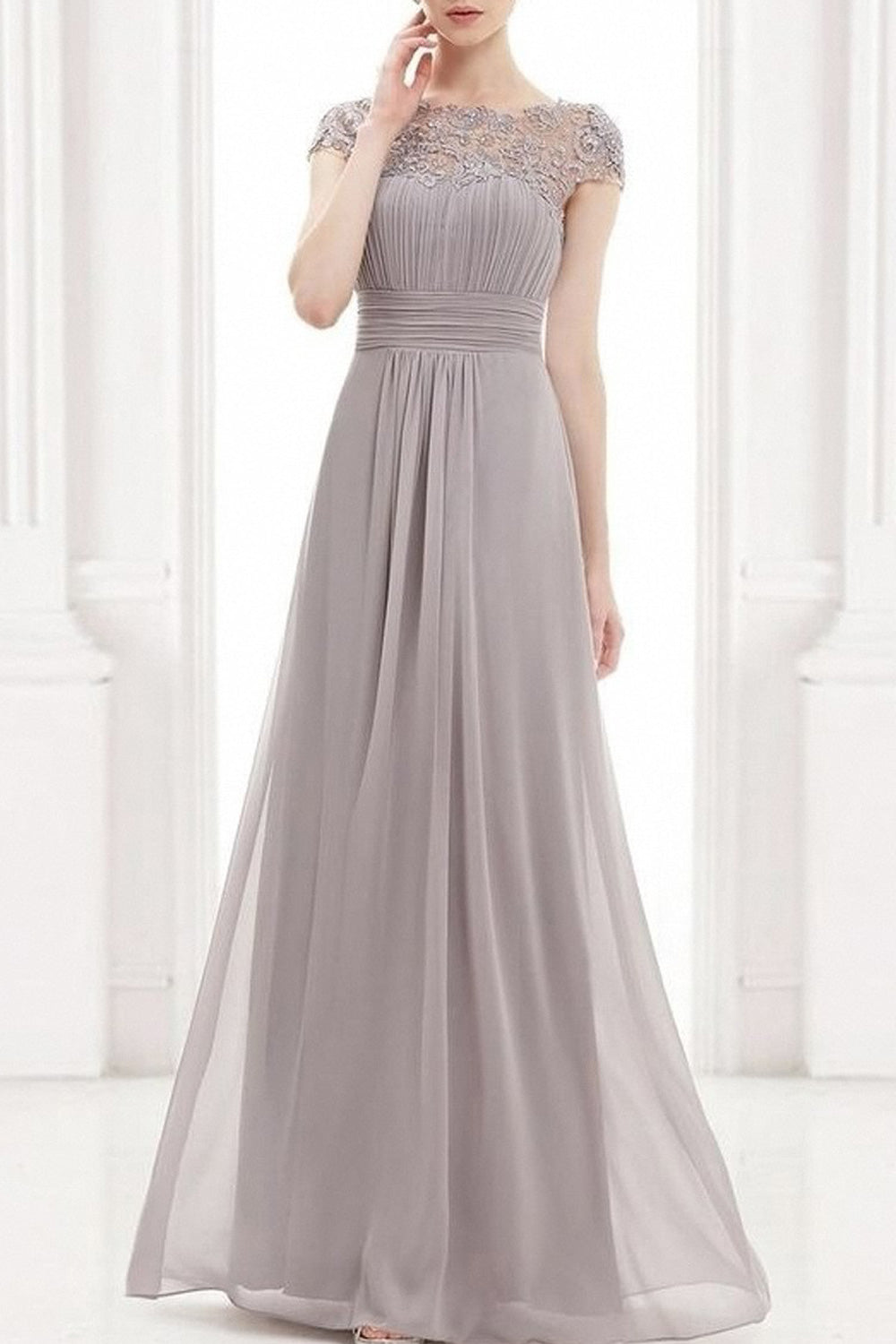 Women Beautiful Solid Colored Round Neck Summer Sleeveless Pleated Styled Long Length Wedding Dress