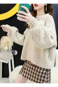 Women Elasticated Cuff Elegant Solid Pattern Long Sleeve Cozy Sweater