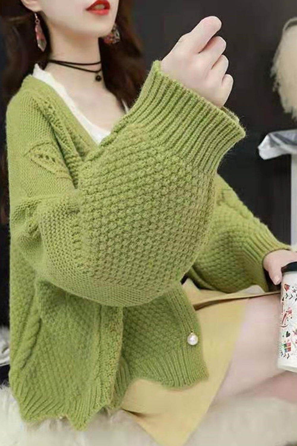 Women Thick Long Sleeve Solid Colored Cozy Cardigan