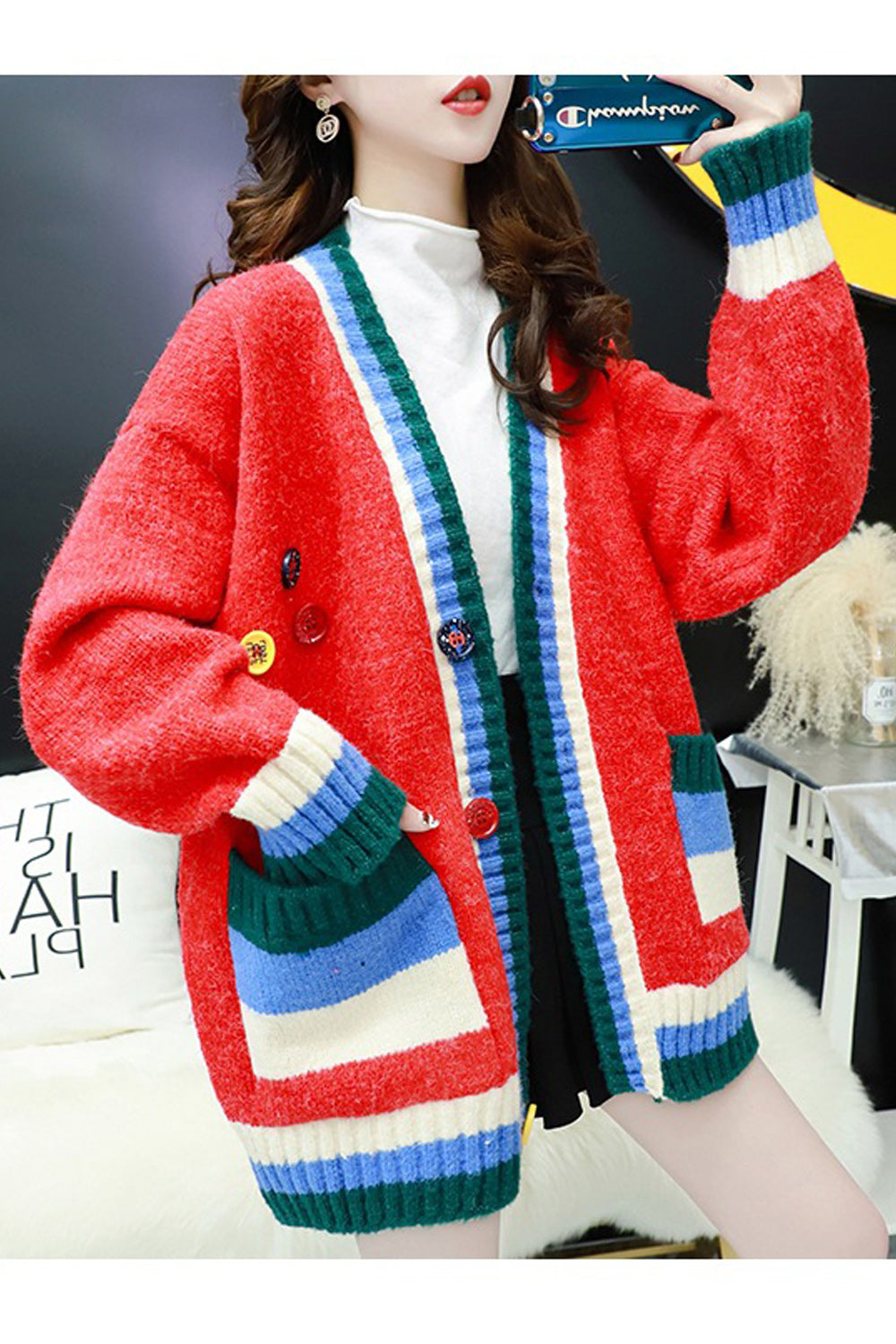Women Warm Loose Knitted Style Thick Convenient Cardigan