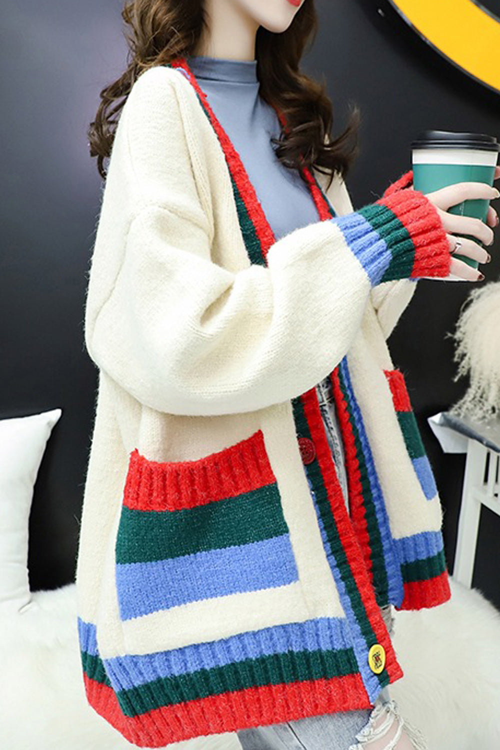 Women Warm Loose Knitted Style Thick Convenient Cardigan