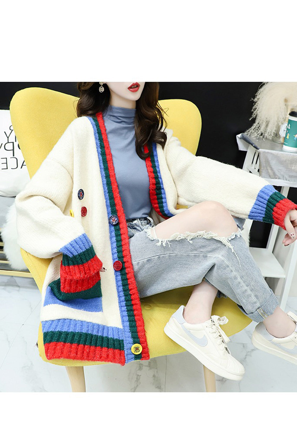 Women Warm Loose Knitted Style Thick Convenient Cardigan