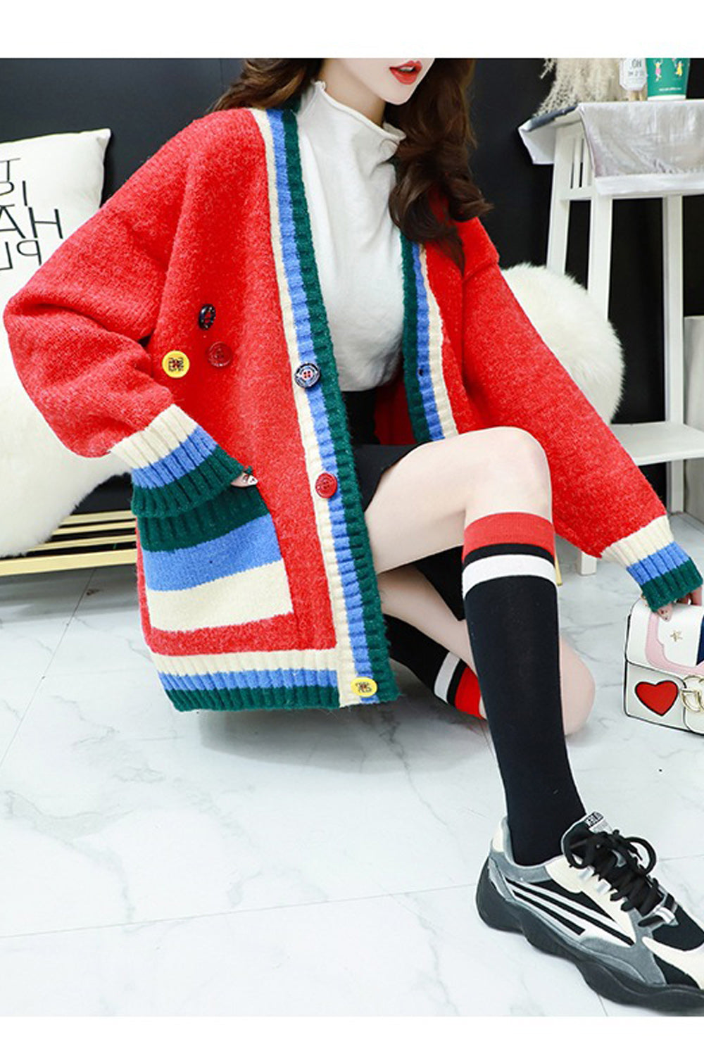 Women Warm Loose Knitted Style Thick Convenient Cardigan