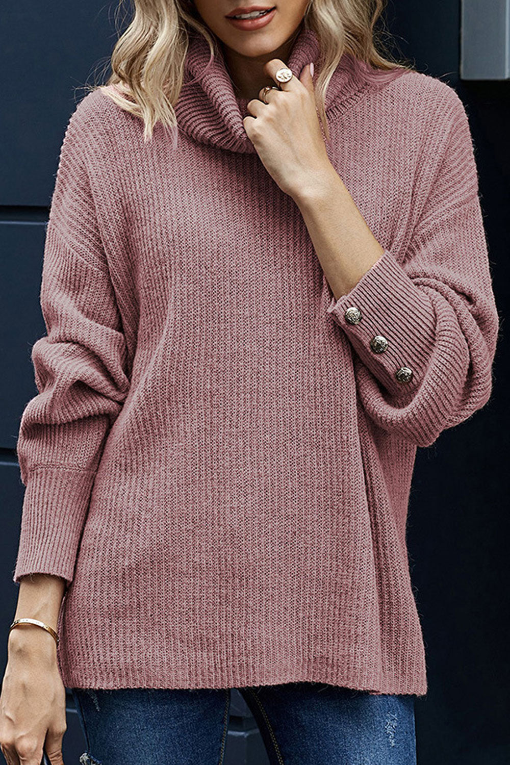 Women Simple Solid Colored Warm High Neck Thick Sweater