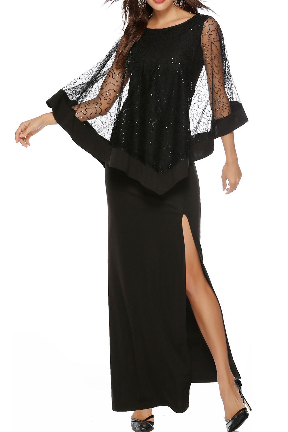 Women Boat Neck Sequin Decorated Party Dress