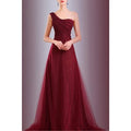 Women Fascinating One-Shoulder Neck Sleeveless Slim Waist Reddish Colored Lovely Gown Dress