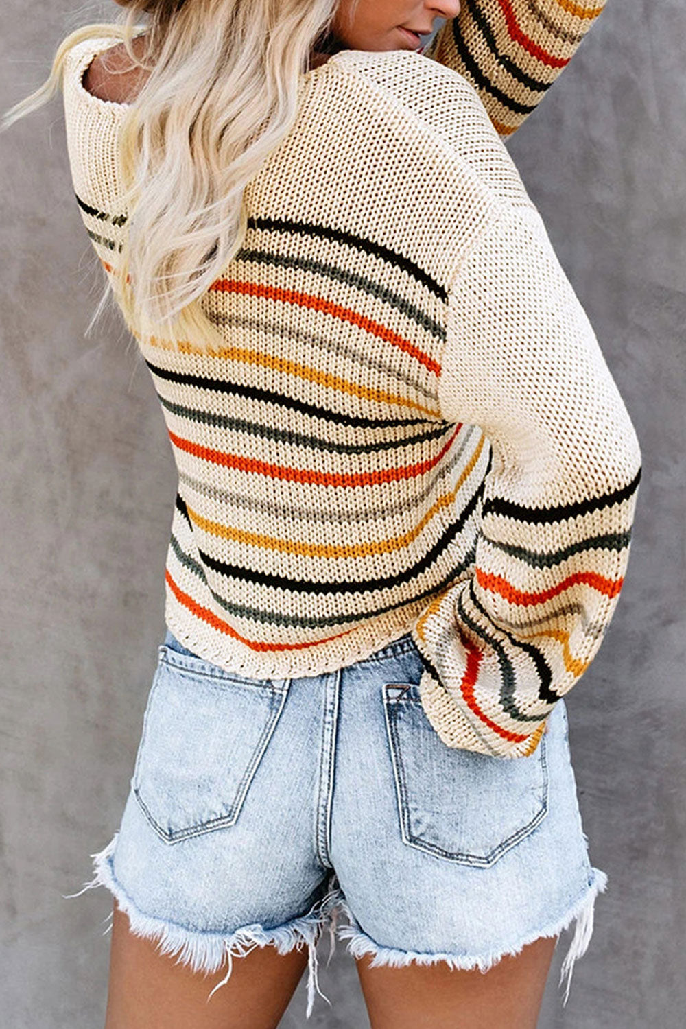 Women Lovely Striped Pattern Long Sleeve Comfortable Sweater
