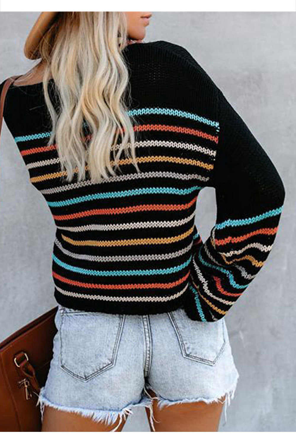 Women Lovely Striped Pattern Long Sleeve Comfortable Sweater