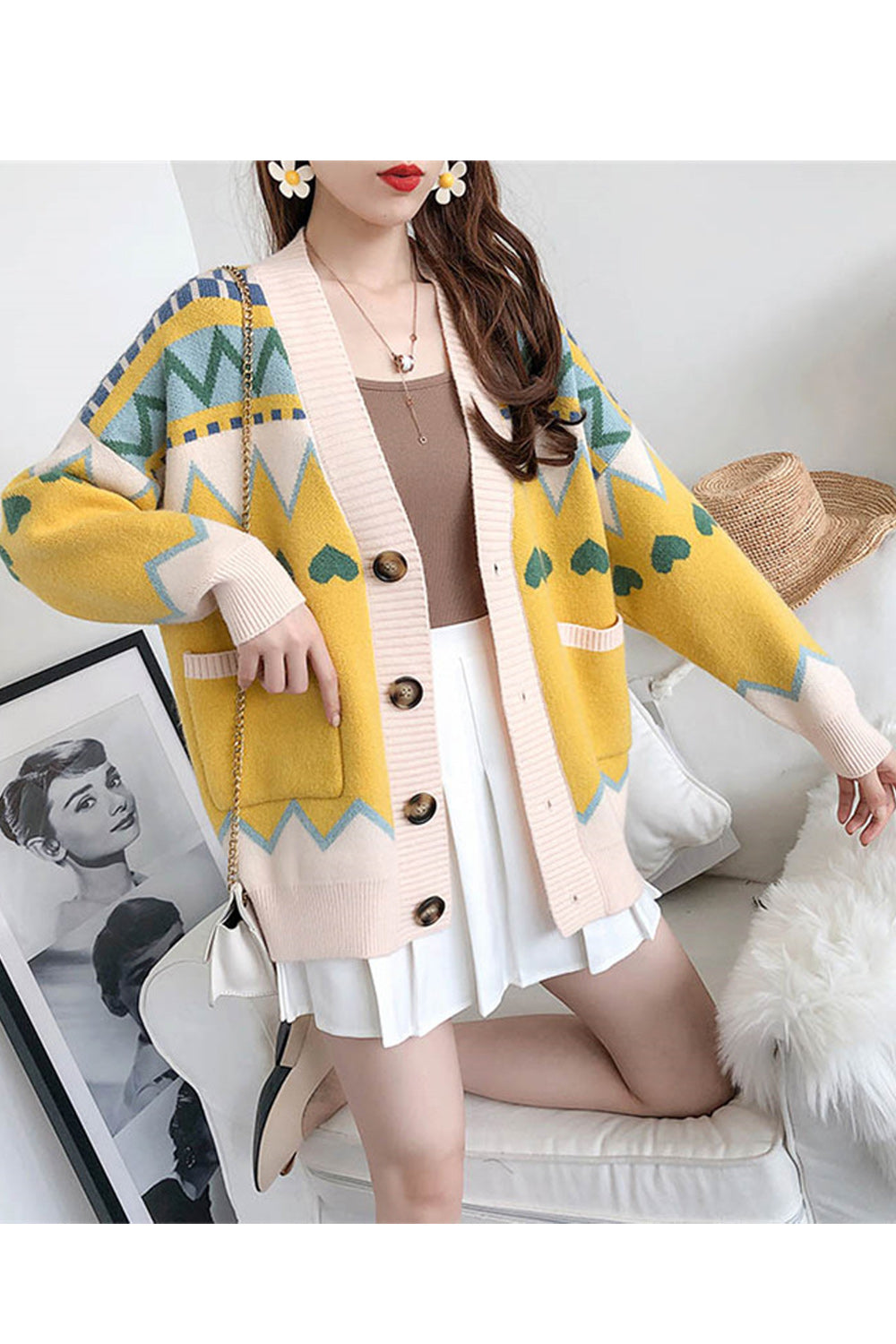 Women Printed Pattern Beautiful Long Sleeve Comfy Warm Cardigan