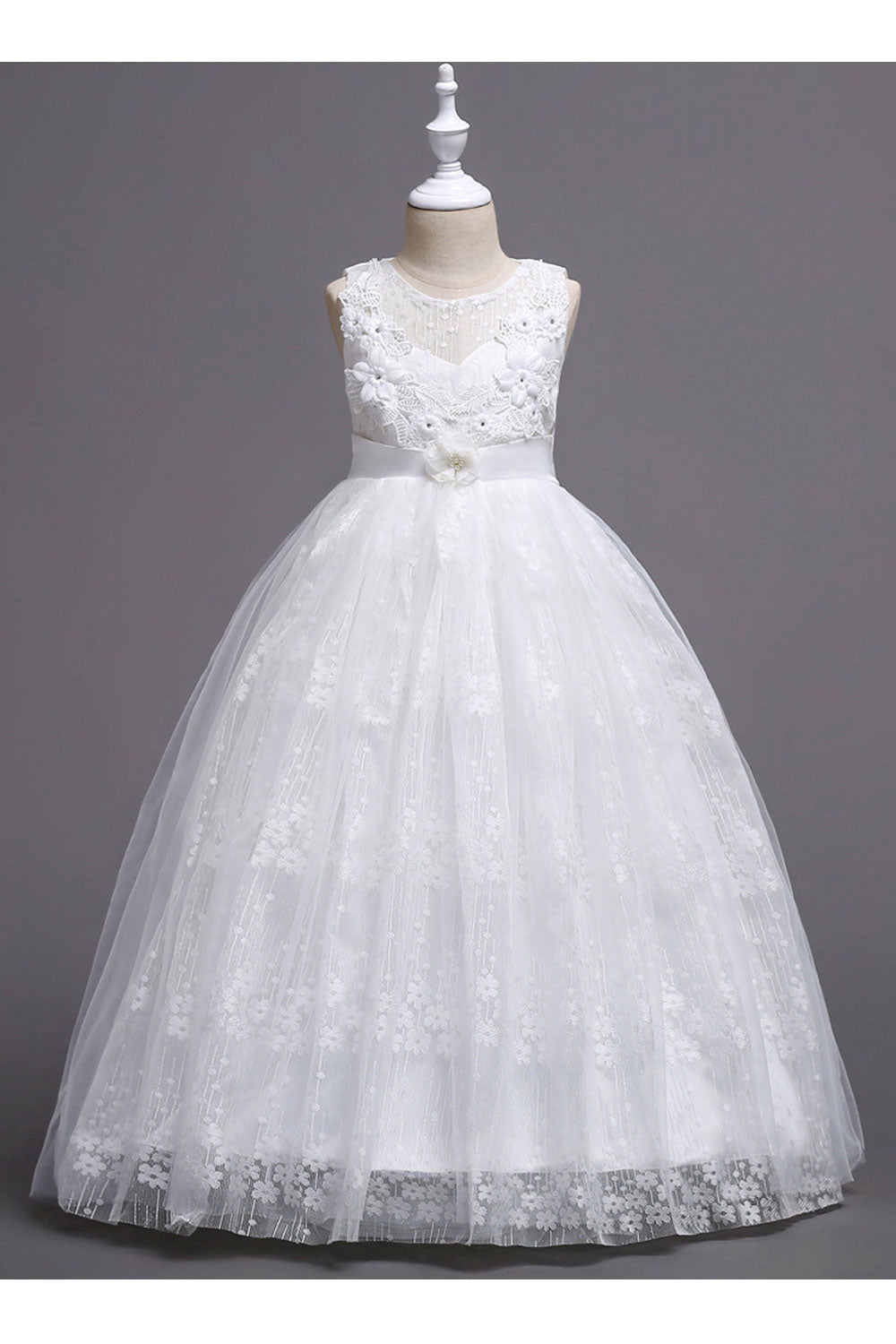 Kids Girls Elegant Round Neck Fancy Dress
