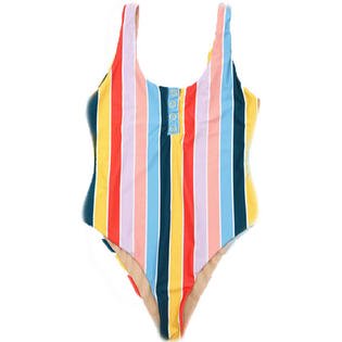 Women High Waist Solid Pattern One Piece Suit Beach Easy Swimwear Set