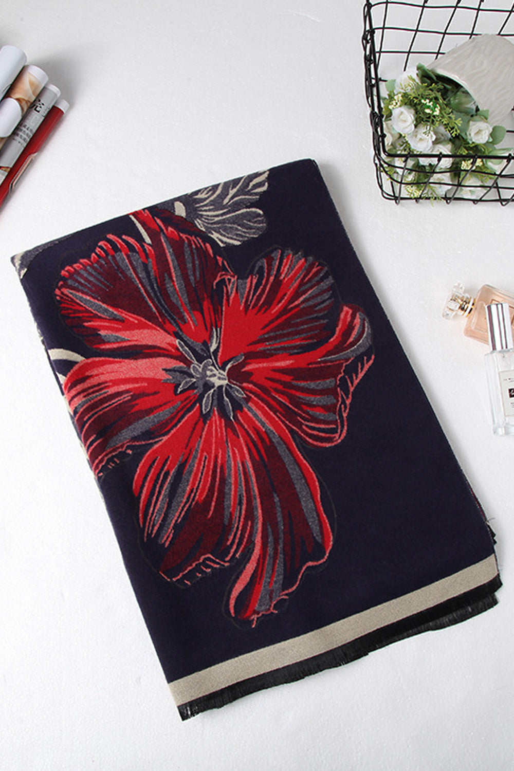 Women Cute Flower Printed Fashionable Warm Casual Shawl