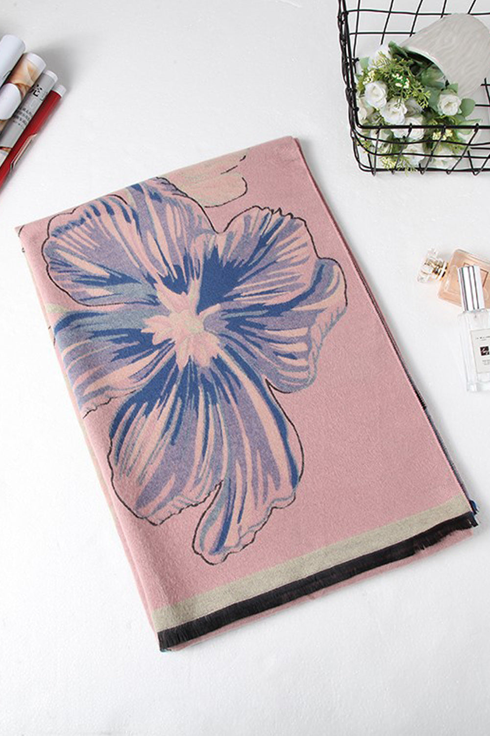 Women Cute Flower Printed Fashionable Warm Casual Shawl