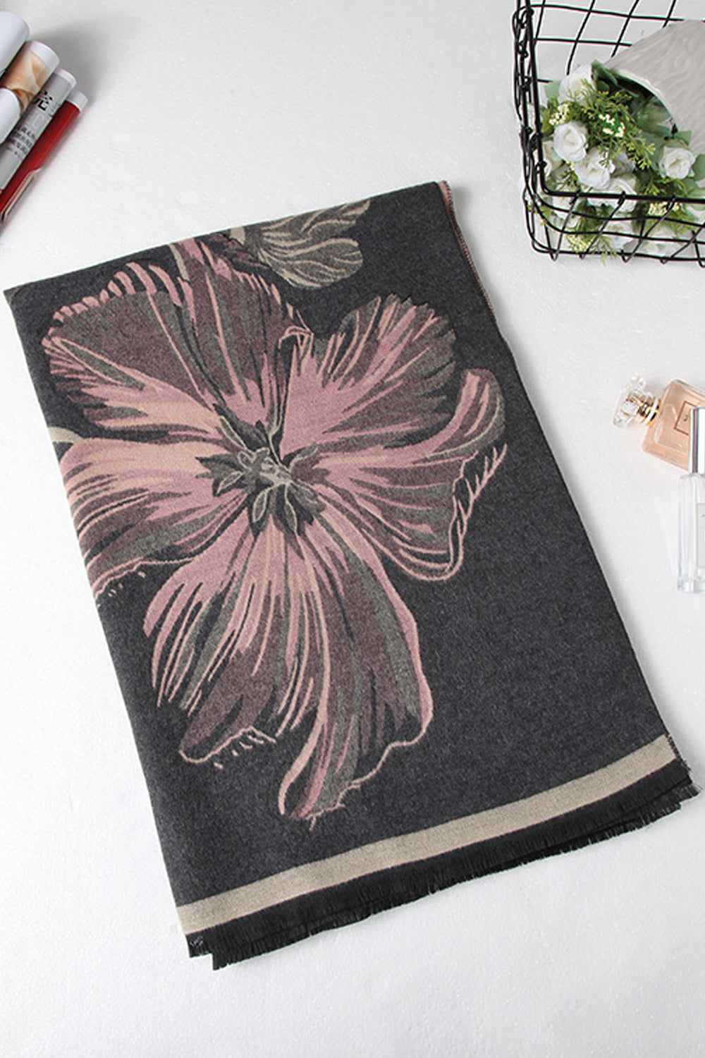 Women Cute Flower Printed Fashionable Warm Casual Shawl