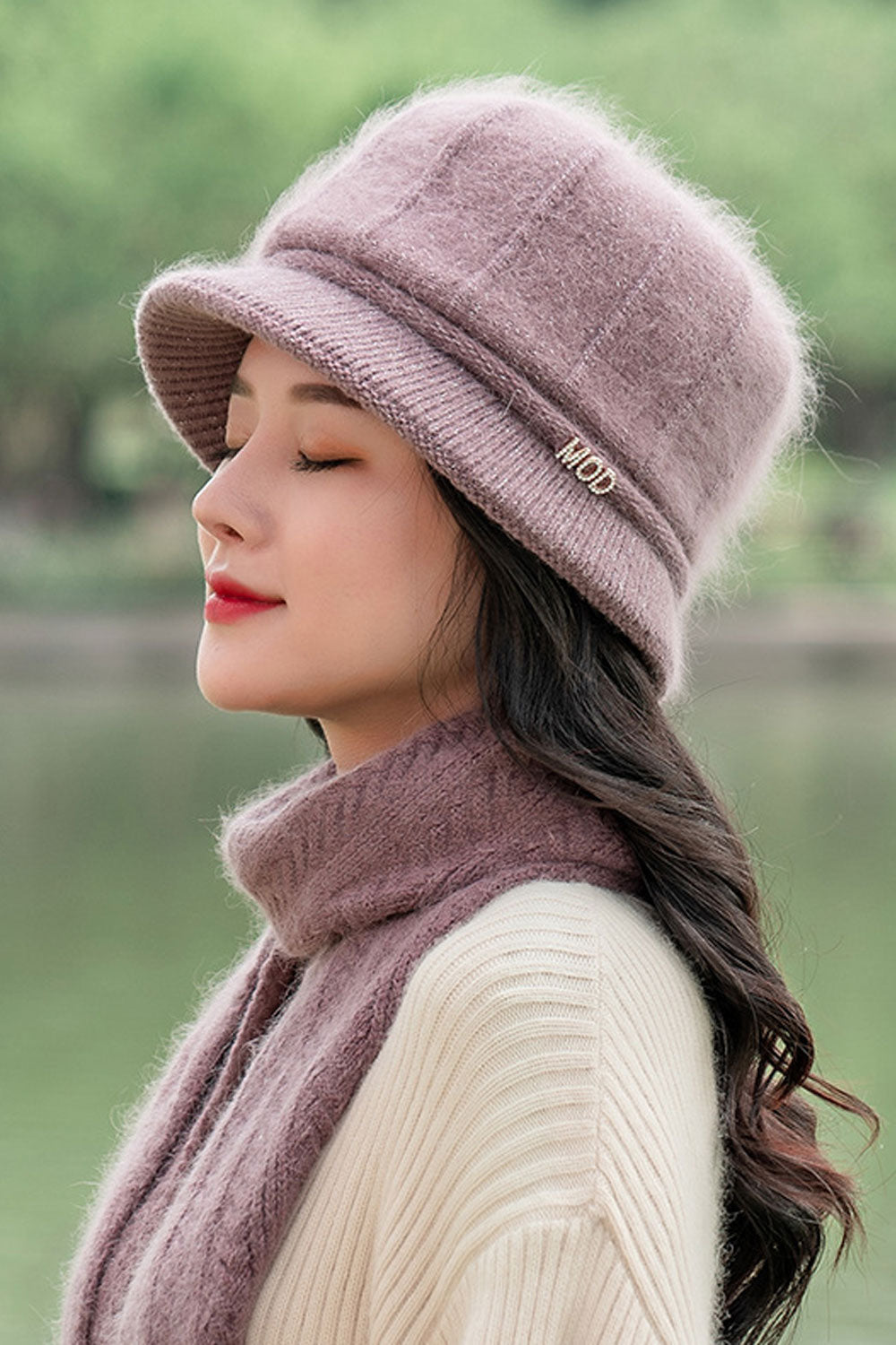 Women Cute Warm Stylish Solid Pattern Earmuffs Winter Beret Hat