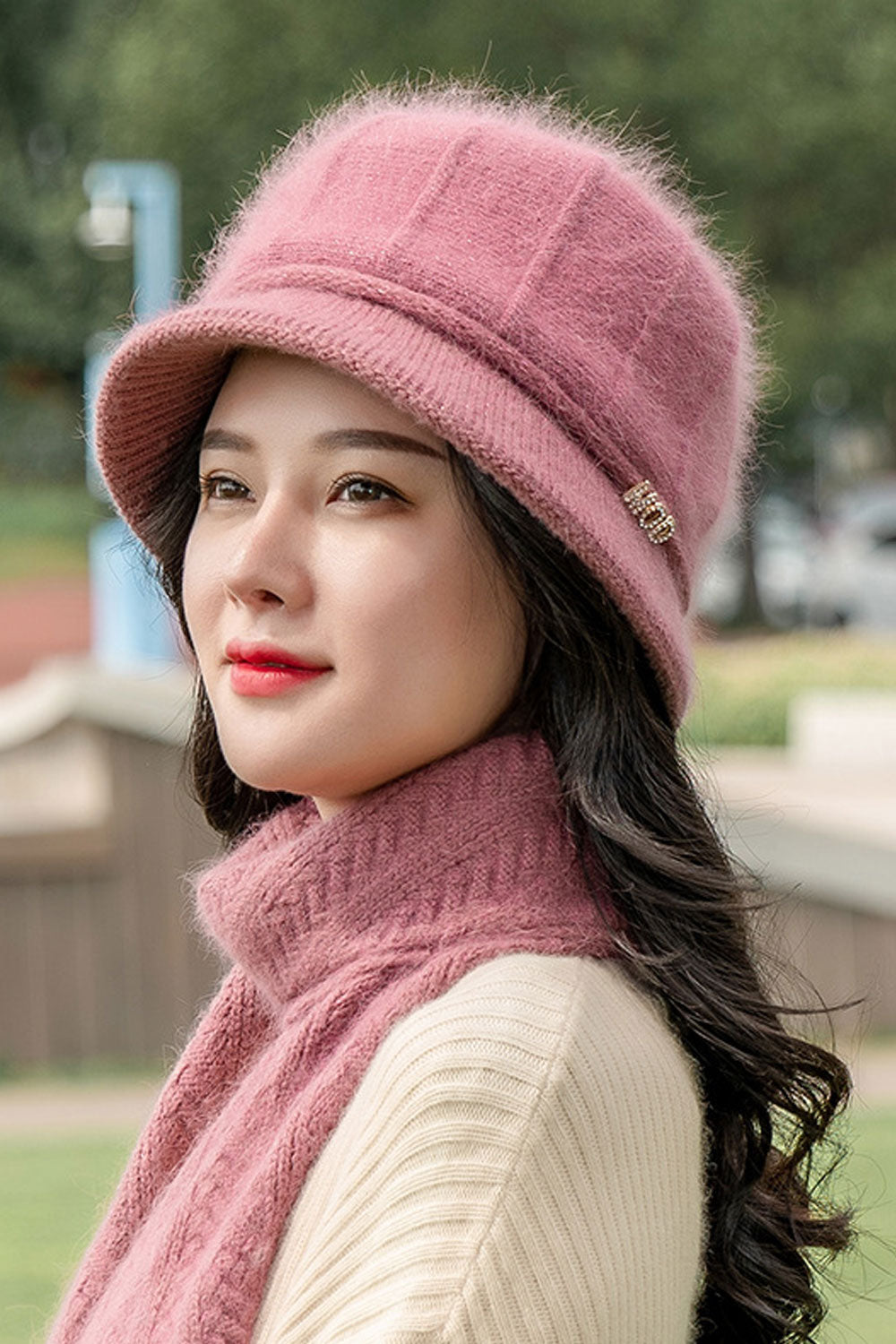 Women Cute Warm Stylish Solid Pattern Earmuffs Winter Beret Hat