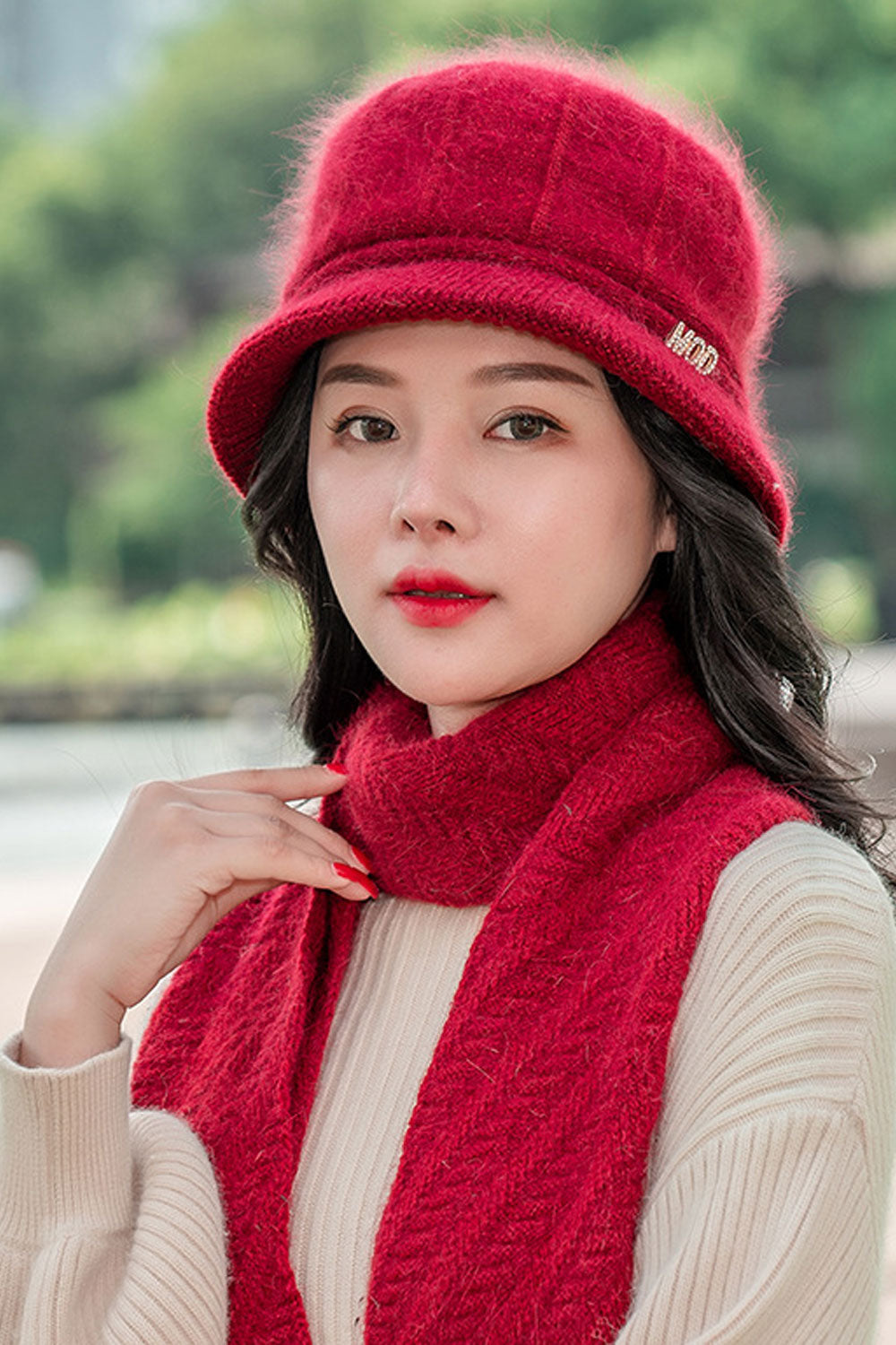Women Cute Warm Stylish Solid Pattern Earmuffs Winter Beret Hat