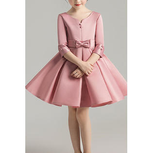 Kids Girls Solid Color Bow Decorated Stylish Dress