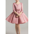 Kids Girls Solid Color Bow Decorated Stylish Dress
