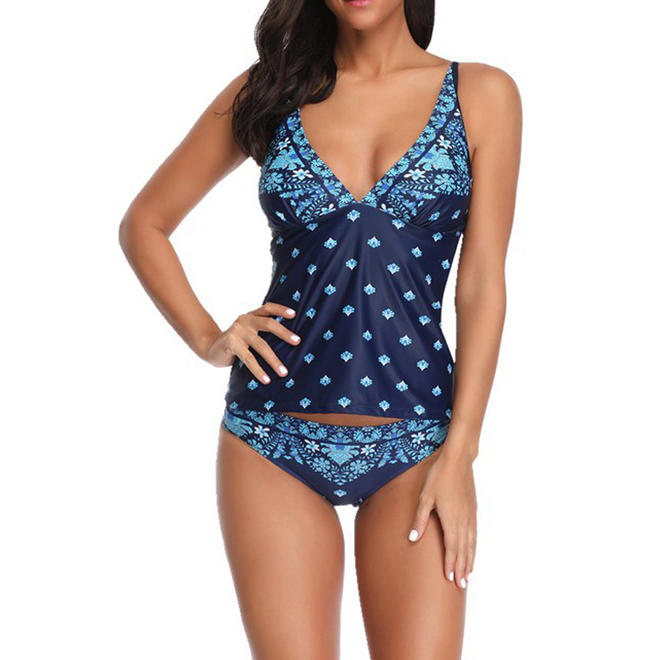 Women Two Piece Printed Pattern Adjustable Strap Neck Comfy Soft Swimwear Set