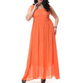 Round Neck Pleated Long Gown Formal Wear
