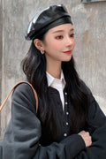 Women Autumn & Winter PU Leather Warm Beret Hat