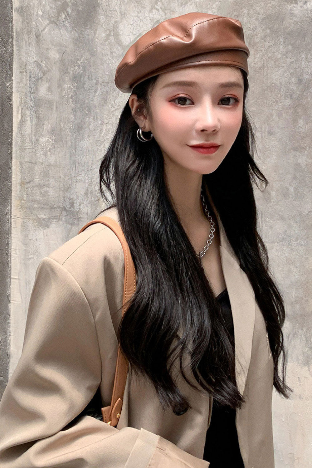 Women Autumn & Winter PU Leather Warm Beret Hat