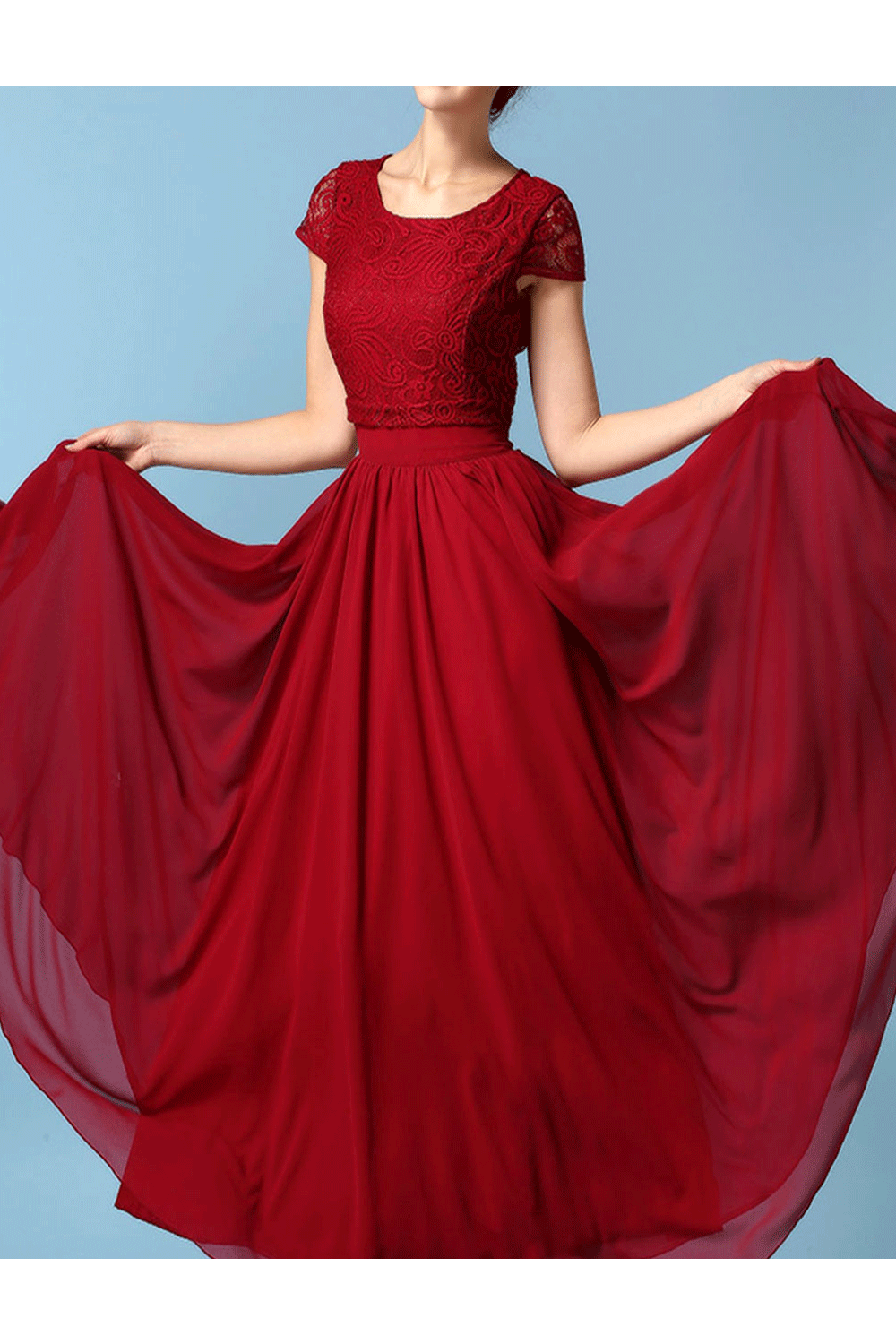 Women Relax Fit Solid Color Pleated Long Skirt Dress