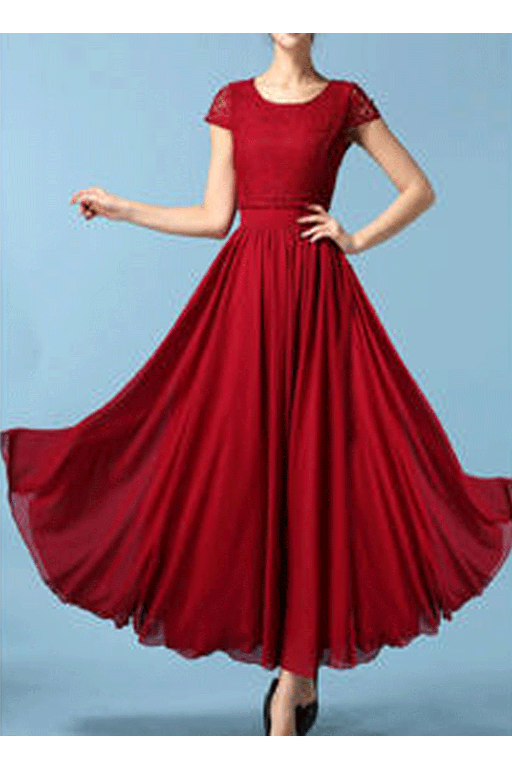 Women Relax Fit Solid Color Pleated Long Skirt Dress