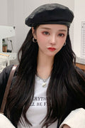 Women Outdoor Winter Cold Protection PU Leather Beret Hat