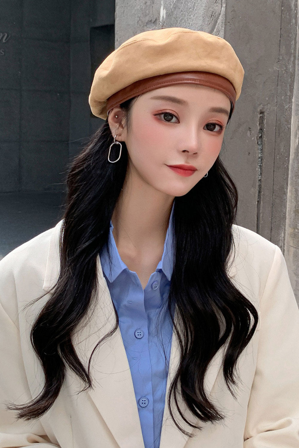 Women Outdoor Winter Cold Protection PU Leather Beret Hat
