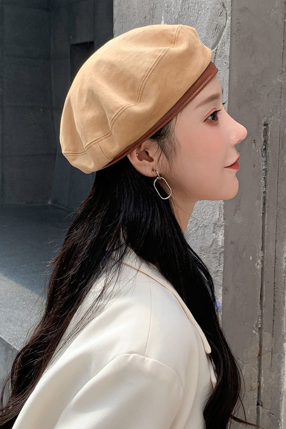 Women Outdoor Winter Cold Protection PU Leather Beret Hat