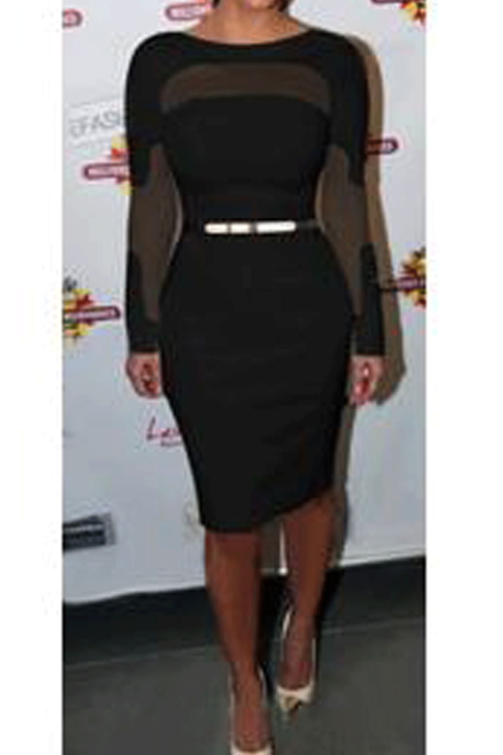 Women's Long Sleeves Fit Evening Dresses with Belt Dress Black