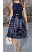 Women's Wave Point Waist Fastening Polka Dots Bottom Dress