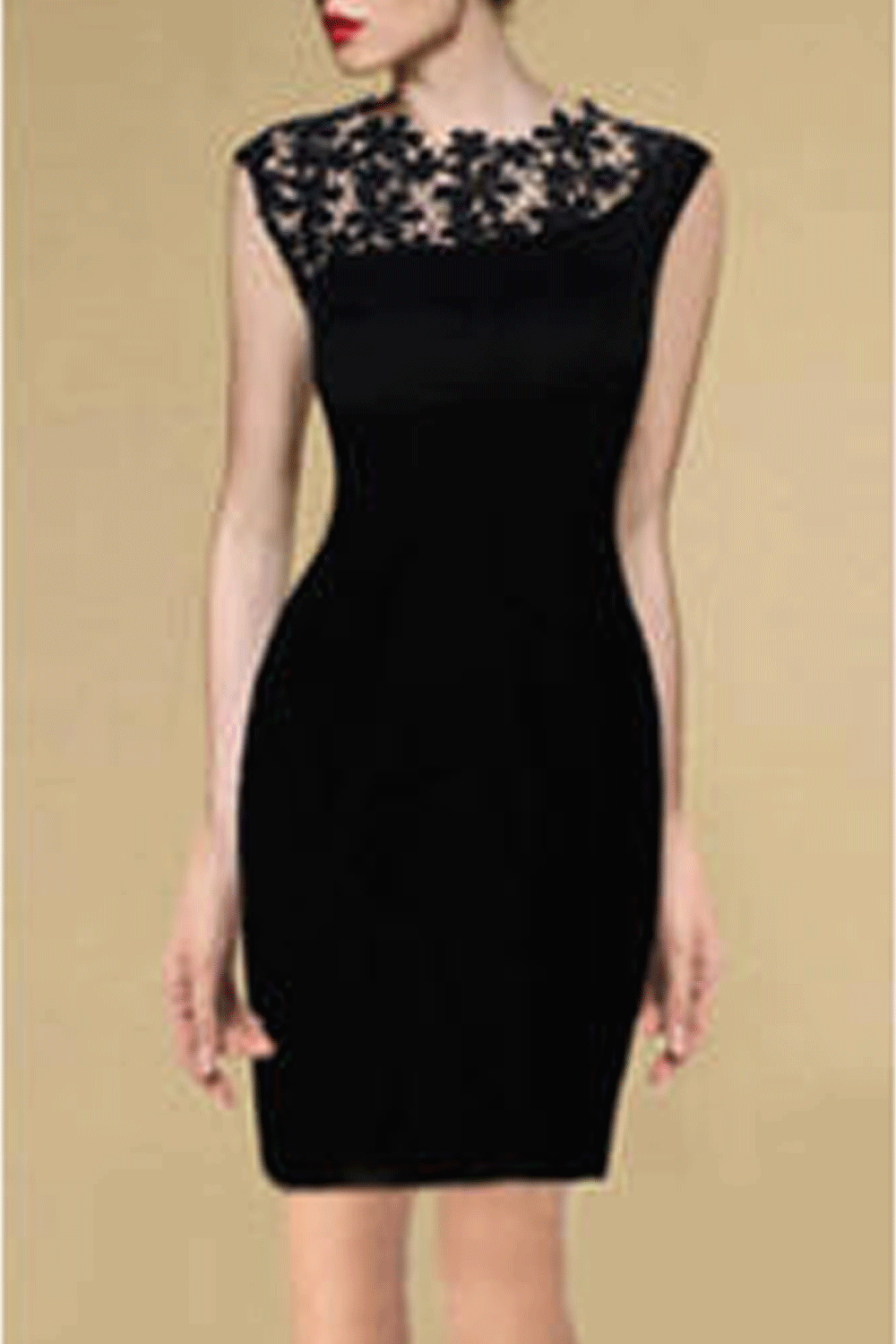 Unomatch Women's Sleeveless Short Length Covered Neck Lace Dress Black