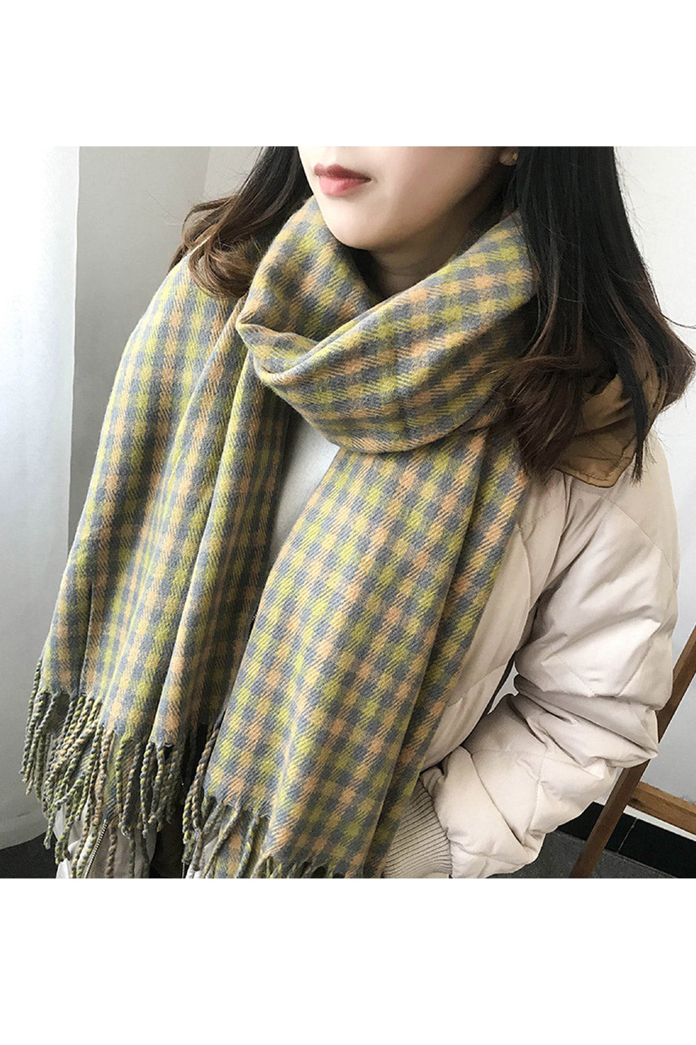 Women Soft Breathable Plaid Pattern Cozy Winter Muffler