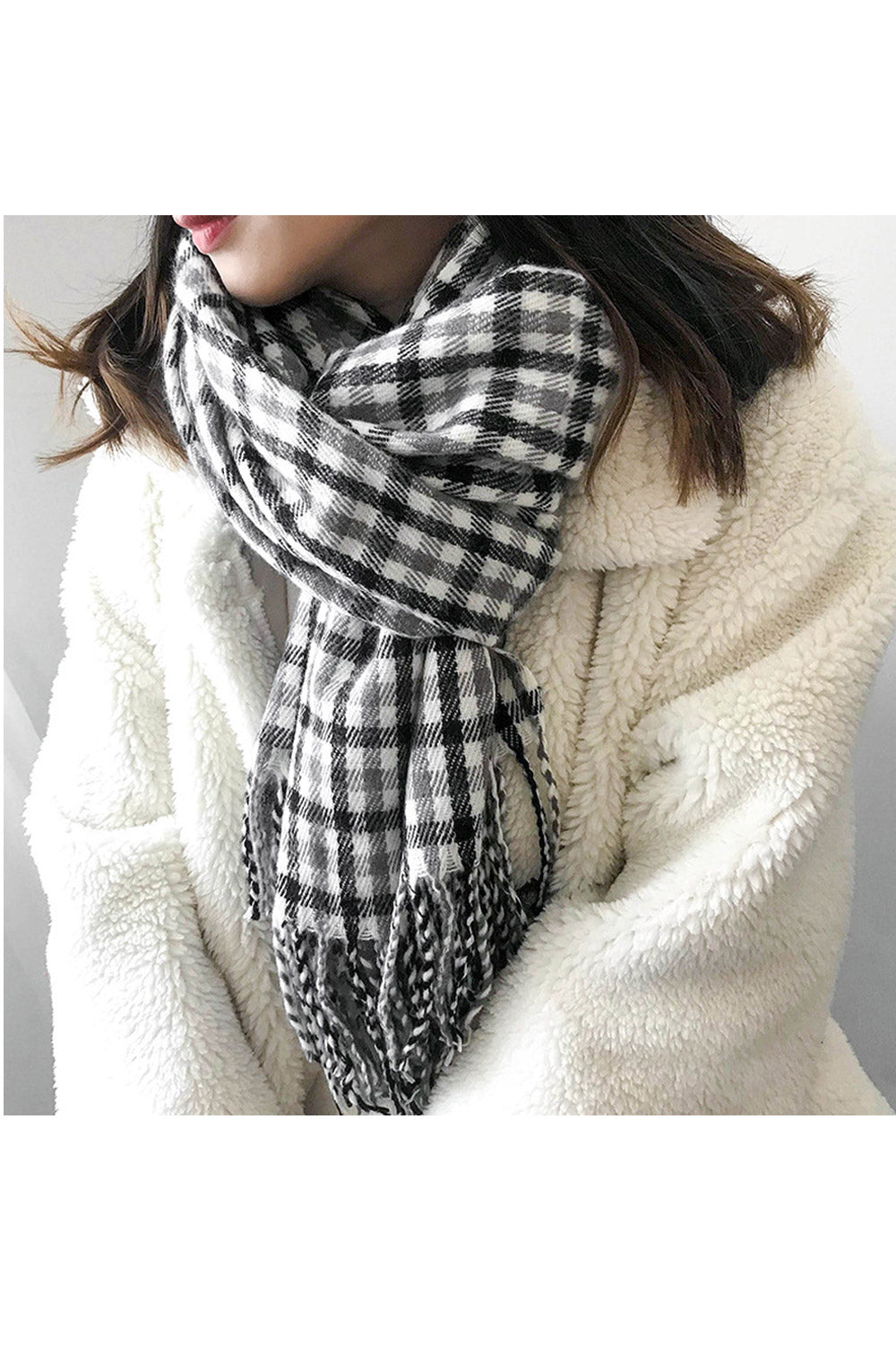 Women Soft Breathable Plaid Pattern Cozy Winter Muffler