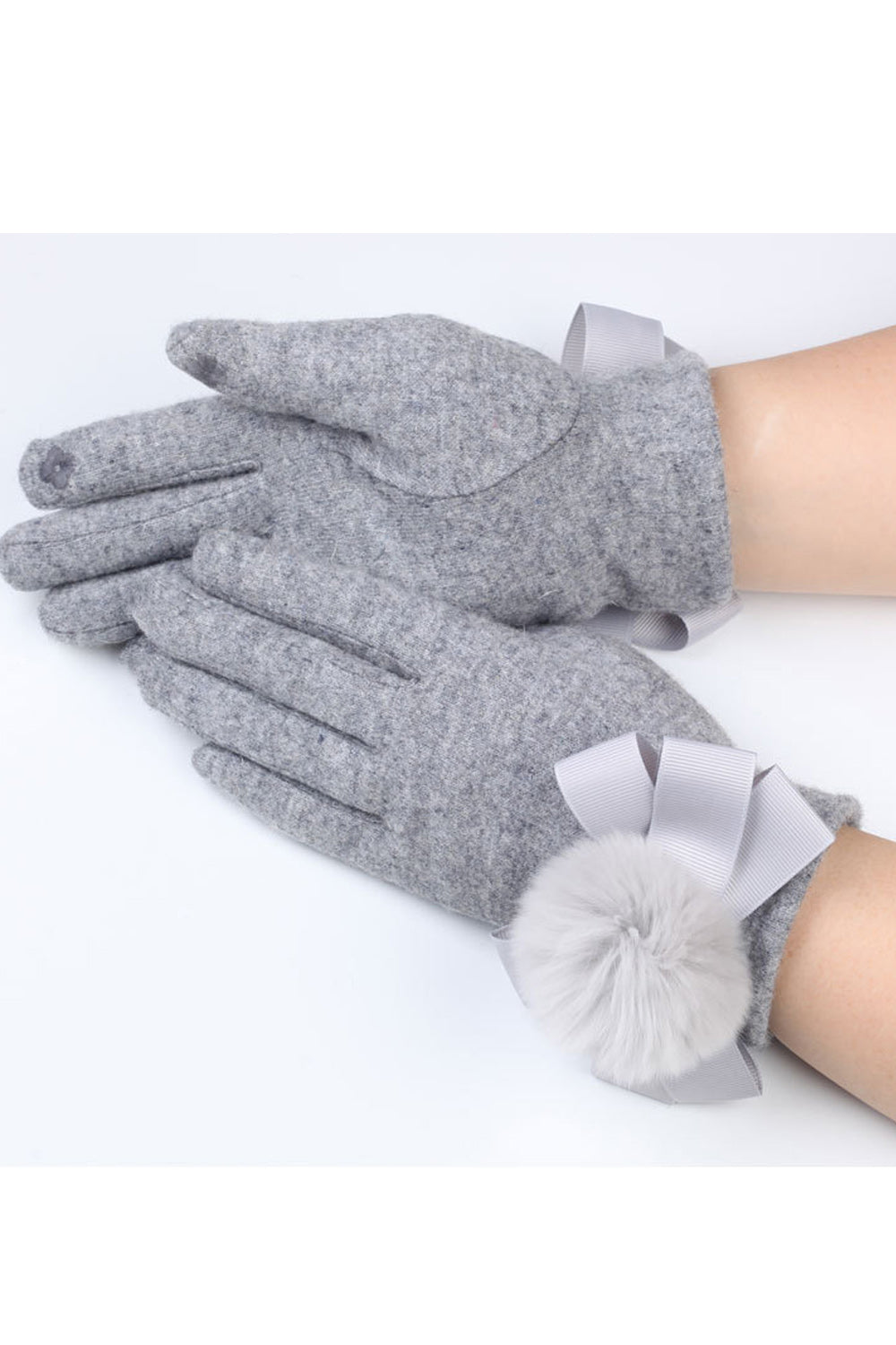 Women Beautiful Ball Decorated Solid Pattern Elegant Knitted Gloves
