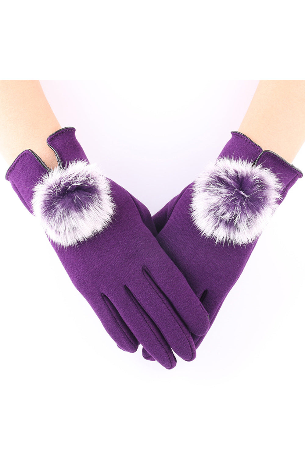 Women Classy Hair Ball Decorated Pretty Warm Knitted Gloves