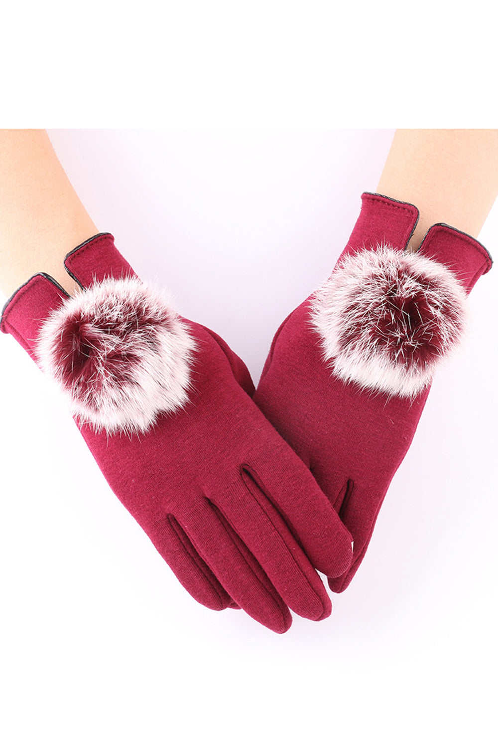 Women Classy Hair Ball Decorated Pretty Warm Knitted Gloves