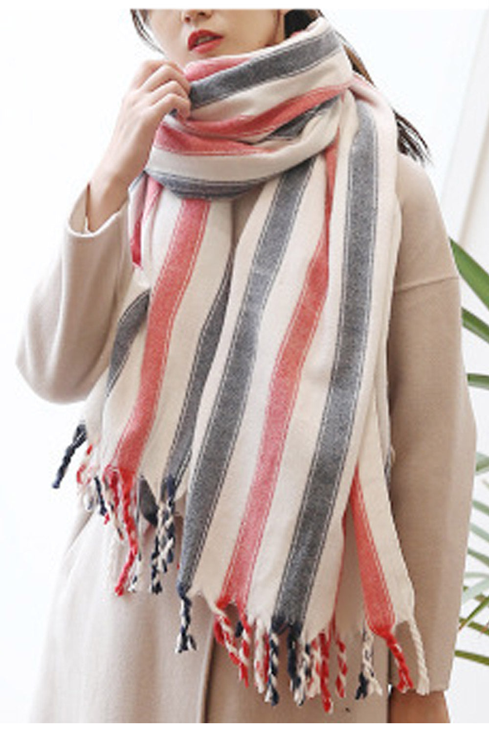 Women Beautiful Tassel Hem Comfortable Muffler