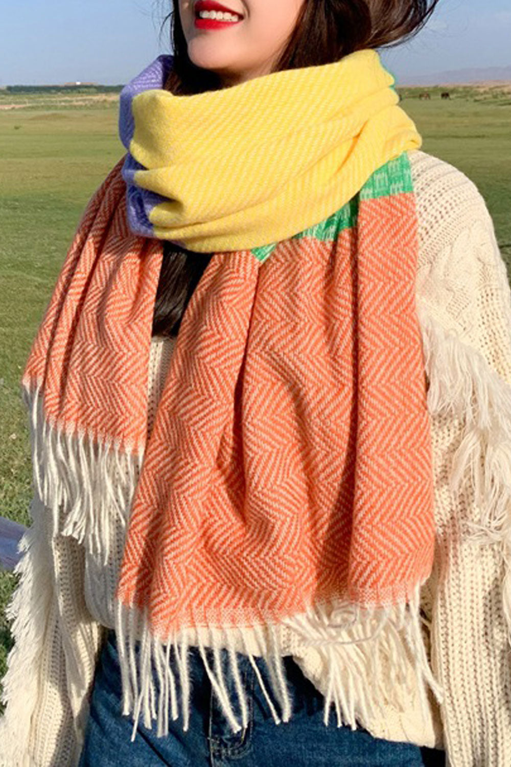 Women Cashmere Thick Tassel Decorated Lovely Muffler