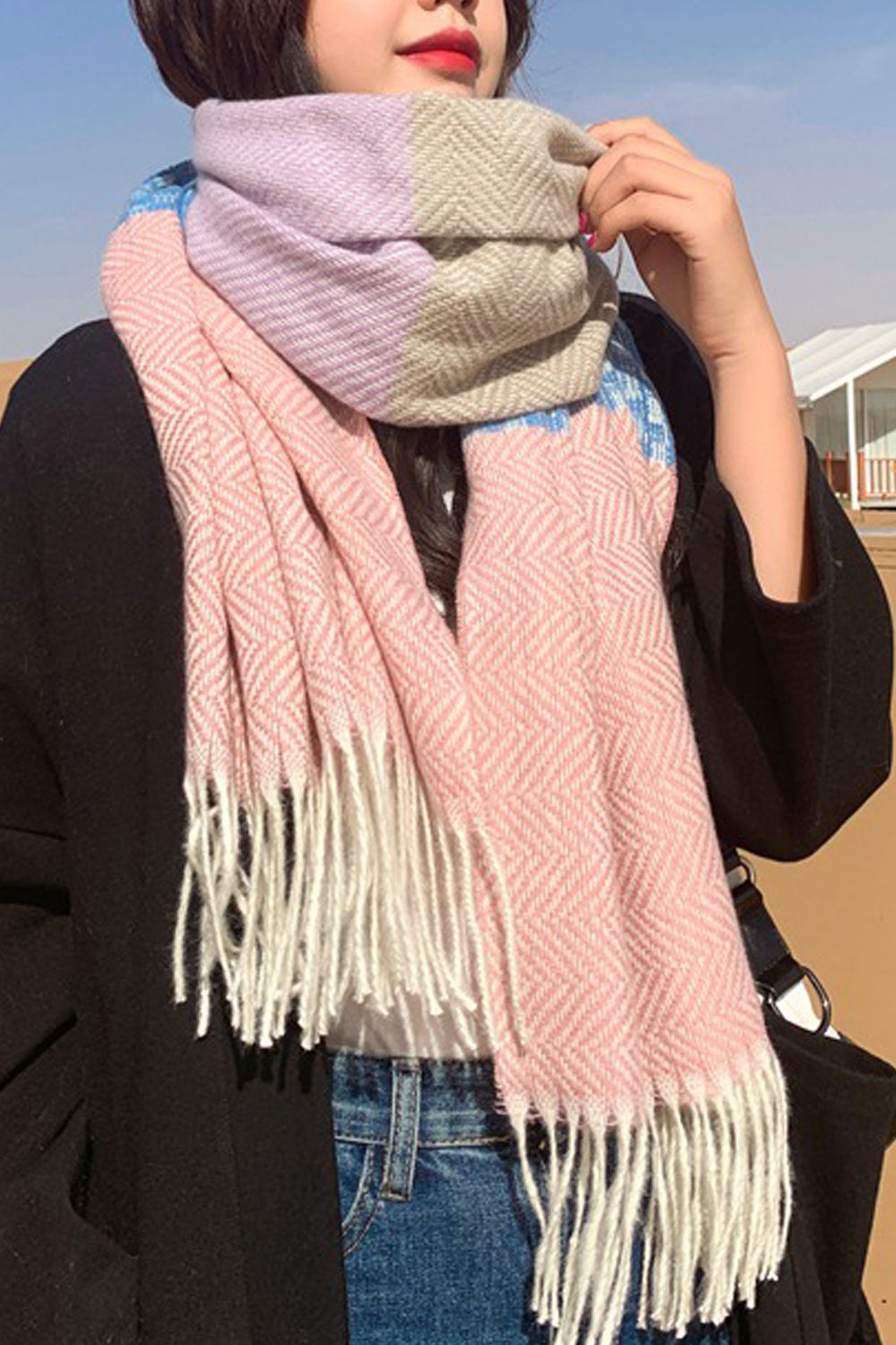 Women Cashmere Thick Tassel Decorated Lovely Muffler