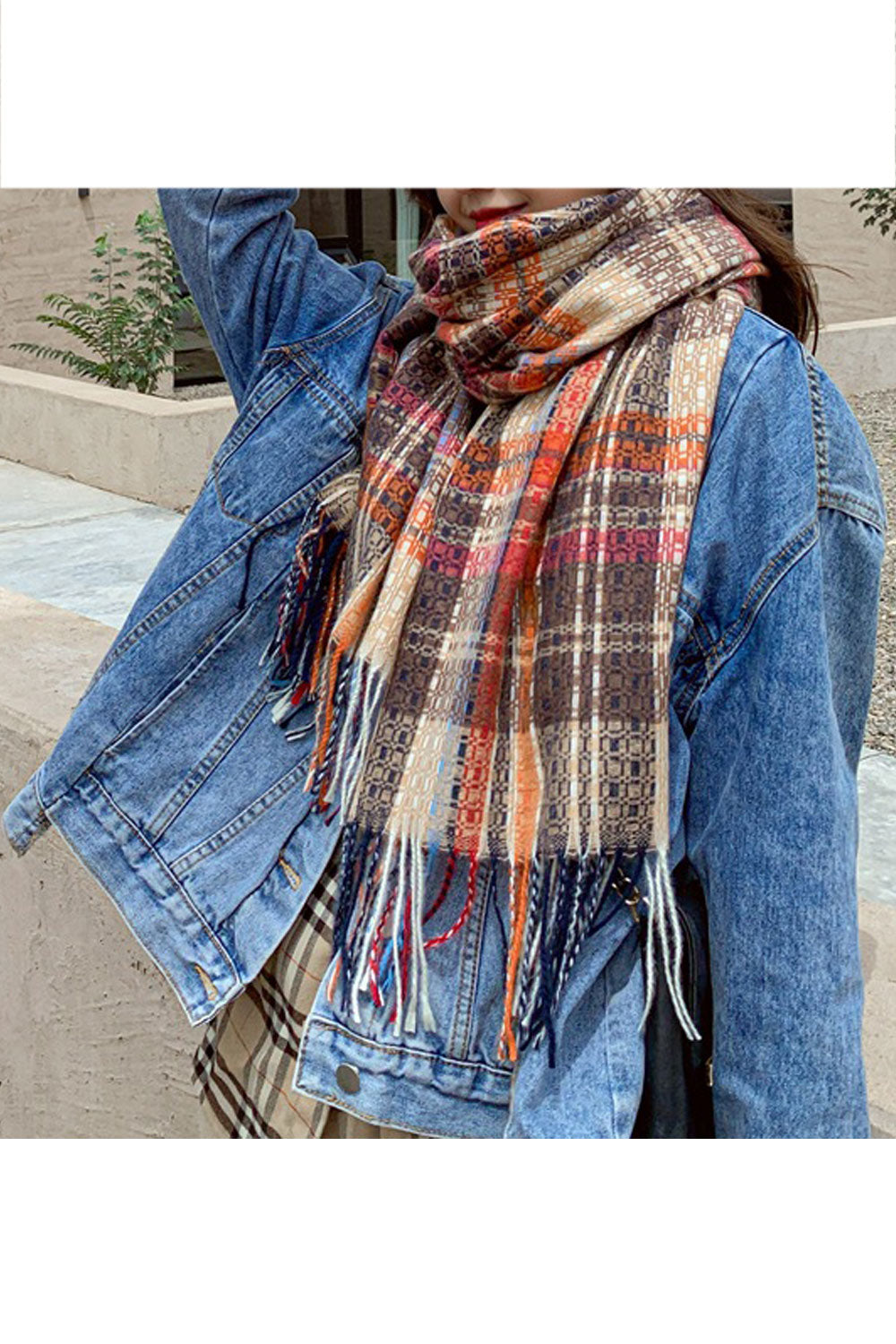 Women Lovely Tassel Decoration Classy Plaid Styled Cozy Muffler